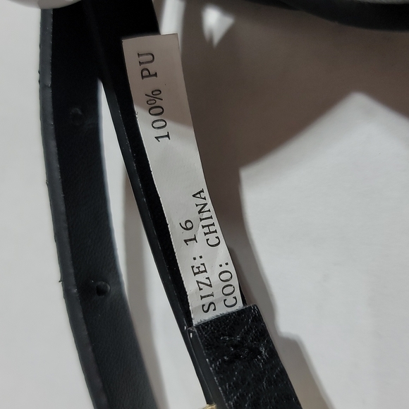 VEGAN LEATHER BLACK SKINNY BELT BOHEMIAN GOLD EMBELLISHED MINIMALIST ACCESSORY main image 9